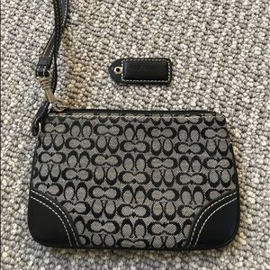 Coach Wristlet Black Canvas and Leather Zippered